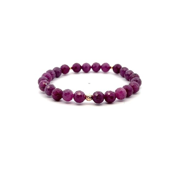 Natural Ruby Gemstones Micro Faceted Stretch Bracelet 18k Tiny Beads July Births - Picture 1 of 5